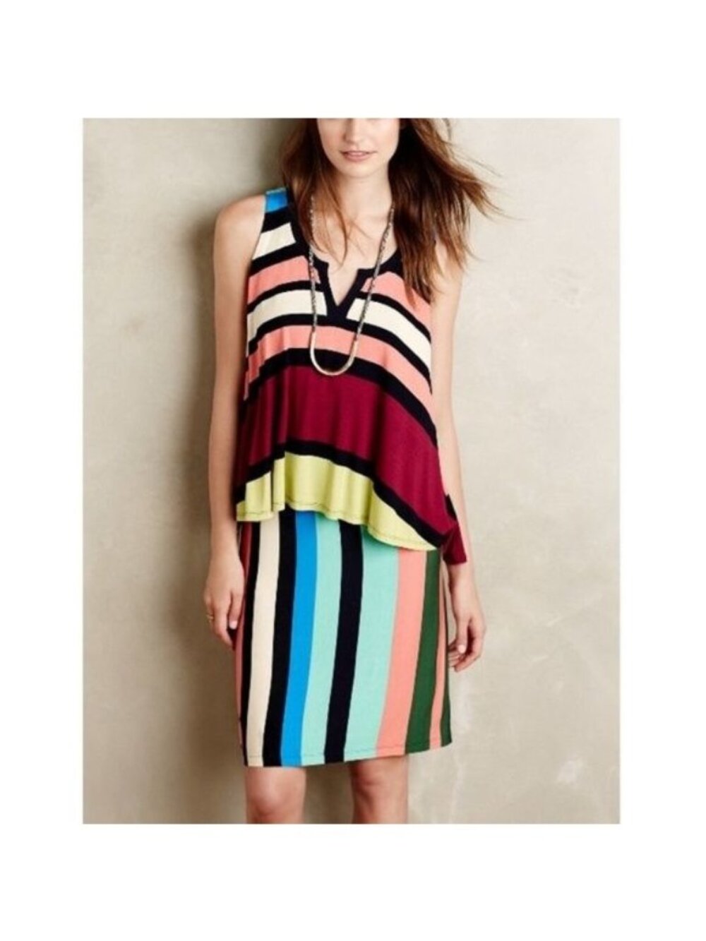 Anthro Maeve Layered Davina Dress Striped Swing